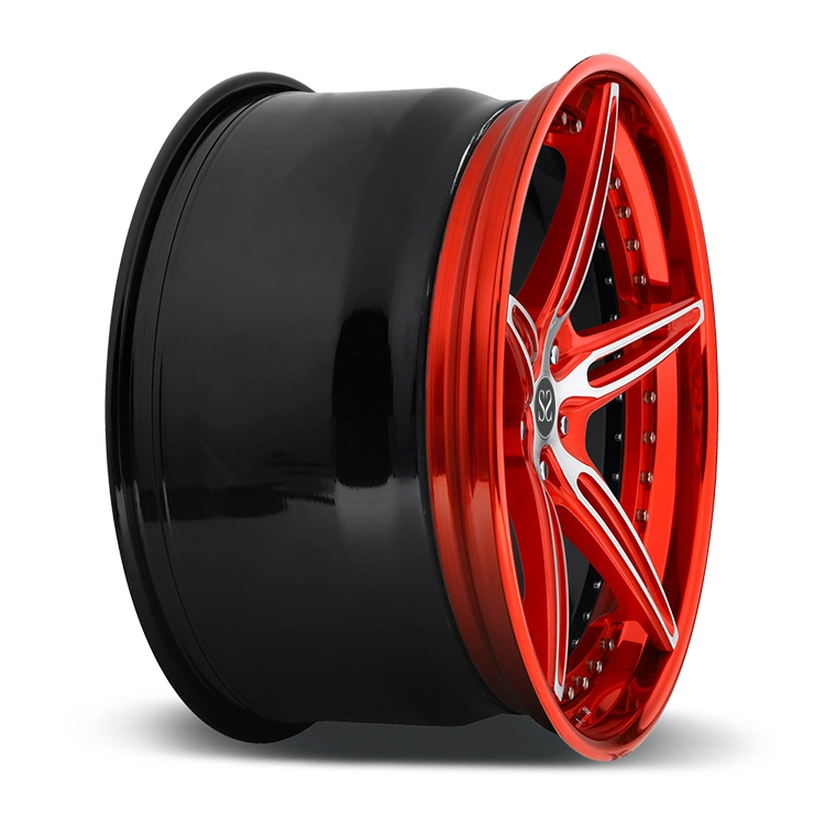 3 Piece Forged Wheels Aluminum Red Lip Machined Spokes for Luxury Passenger Car Rims