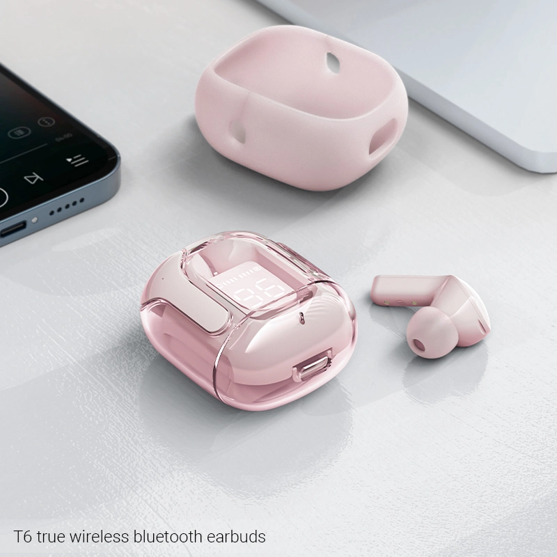 Acefast T6 TWS Wireless Bluetooth 5,2 Ohrhörer in-Ear Stereo Headset für Musikanrufe mit lichtdurchlässiger Ladetasche - Pink