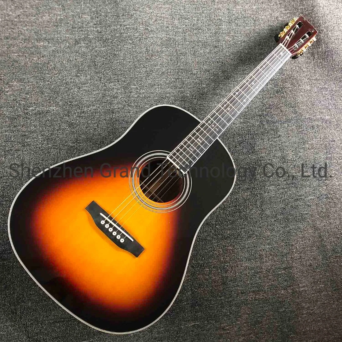 Custom Aaaa All Solid Wood Ebony Fingerboard Coco Back Side Acoustic Guitar in Sunburst