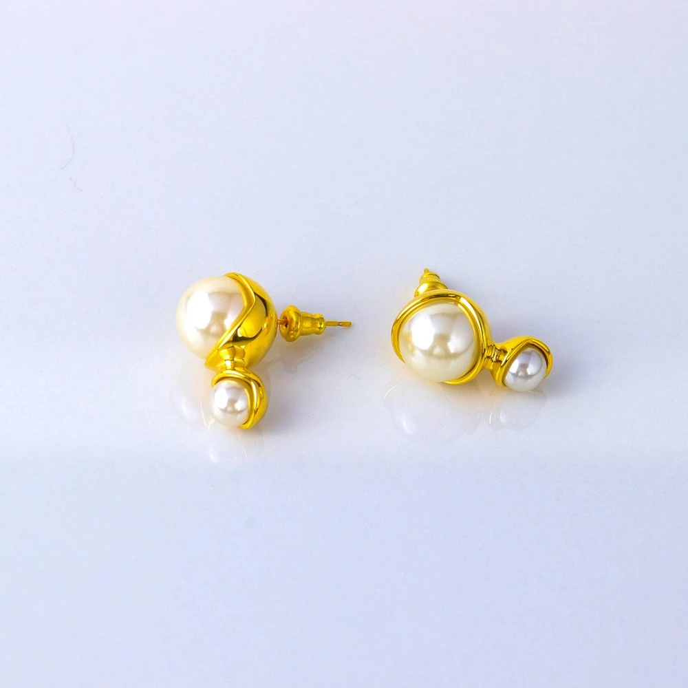 Fashion Gold Plated Stud Earrings Jewelry Women's Stainless Steel Double Freshwater Imitation Pearl Earrings