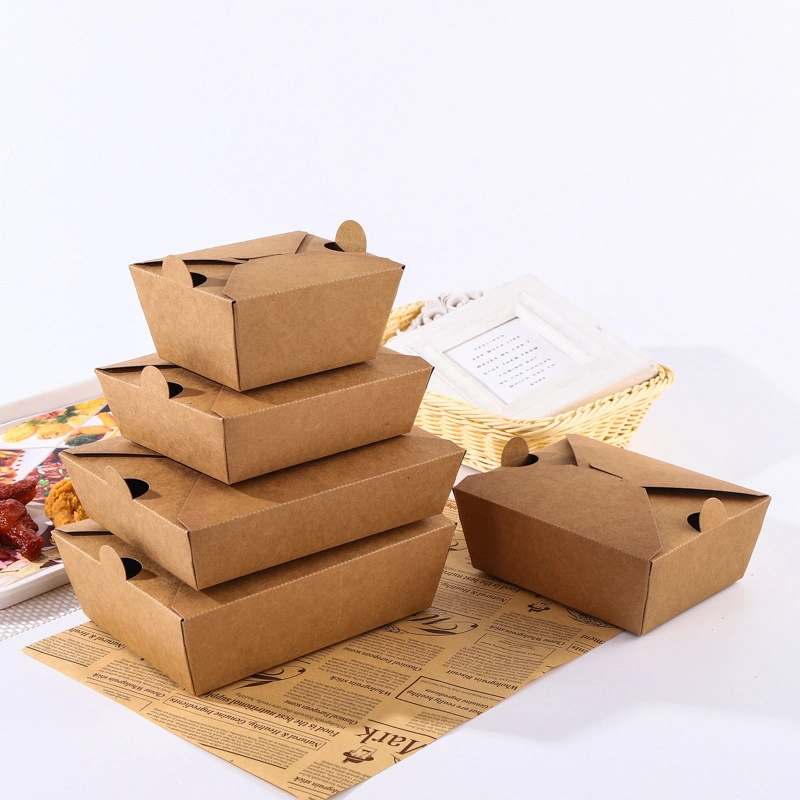 Benutzerdefinierte Einweg-Kraftpapier Verpackung Nehmen Fast Food Box Hamburger Hot Dog Gebratenes Huhn Lebensmittel Container Box