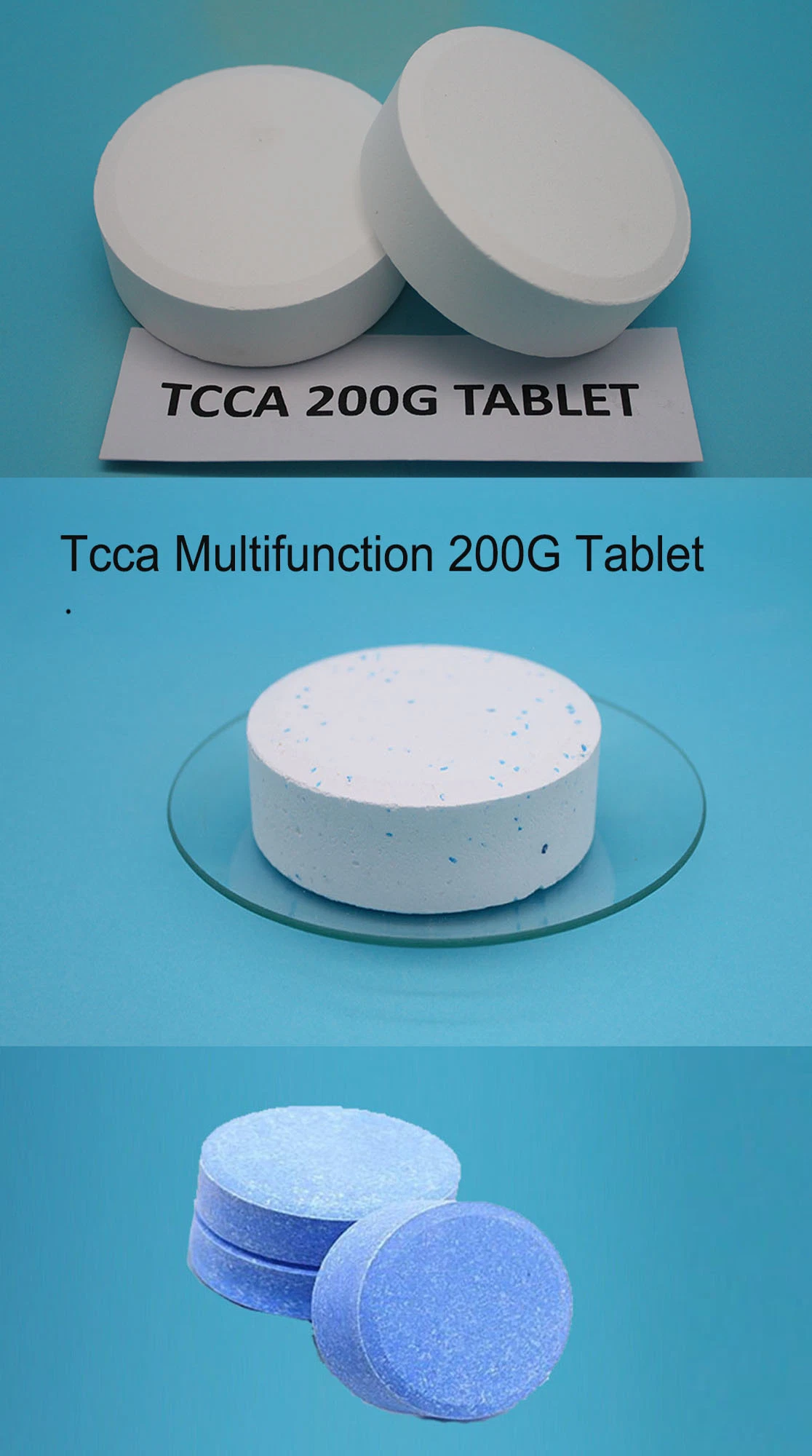 Swimming Pool Trichloroisocyanuric Acid TCCA 90% Multifunction Chlorine Tablets 3 Inch