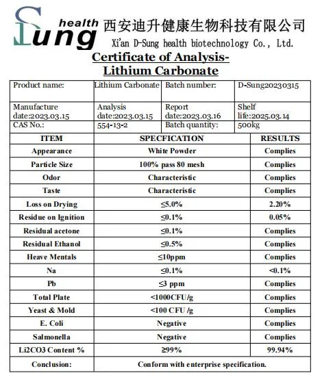 Material químico carbonato de litio CAS 554-13-2 Cristal blanco de las Materias Primas de carbonato de litio de carbonato de litio