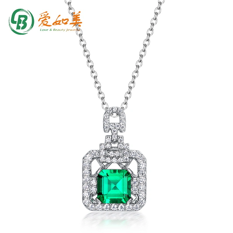 Gold Pave Diamond Natural Emerald Necklace for Women's 925 Sterling Silver Gemstone Pendant