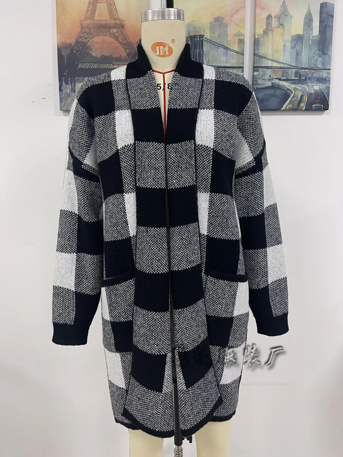New Woman Coat Loose Plaid Color Knit Cardigan Sweater