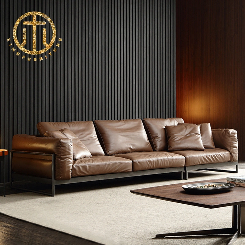 Business Office Sofa Reception Simple Modern Reception Three-Seat Ltalian Leather Office Sofa Coffee Table Combination Can Be Customized Furniture