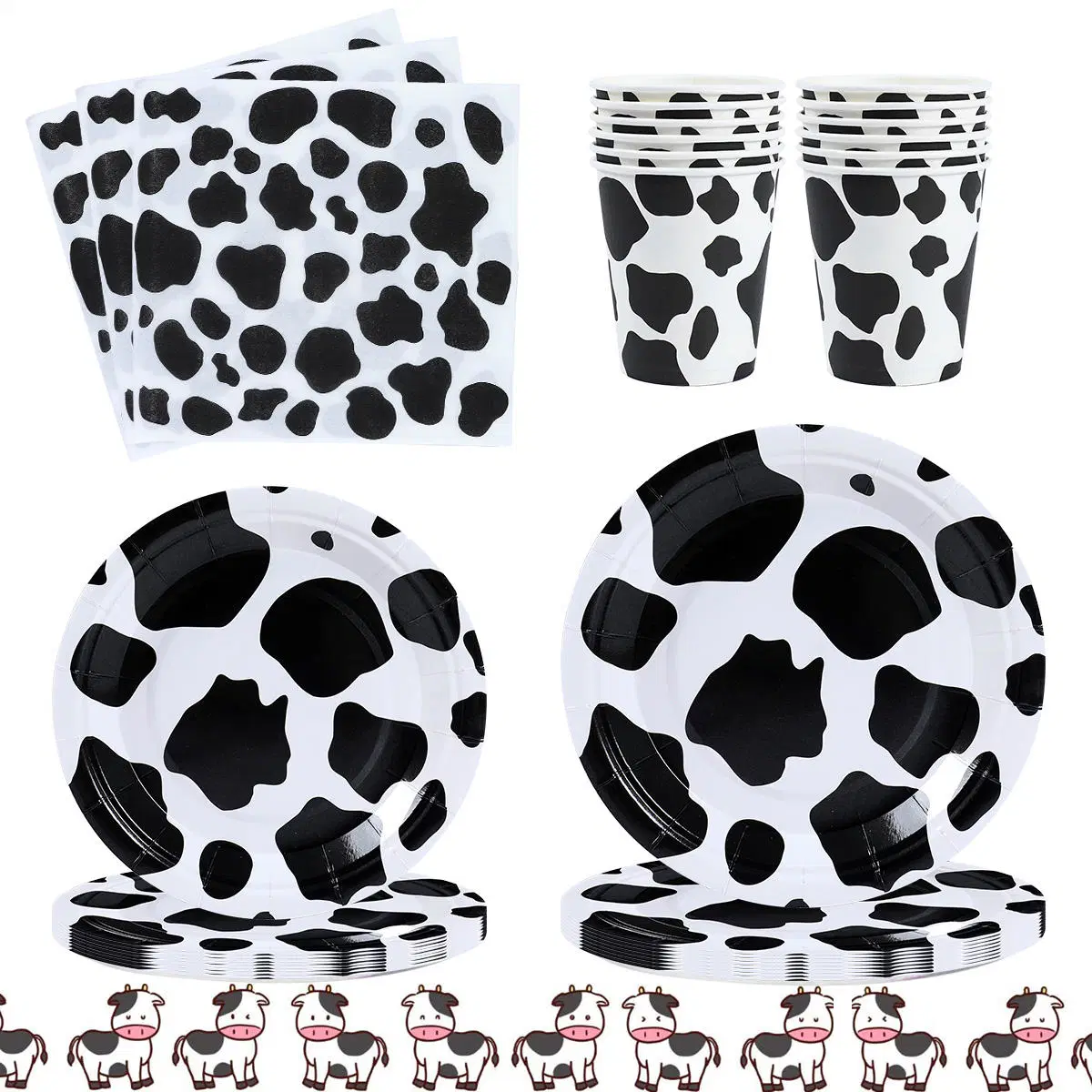 Black White Pattern Cow Themed Disposable Tableware Set Birthday Party Supplies