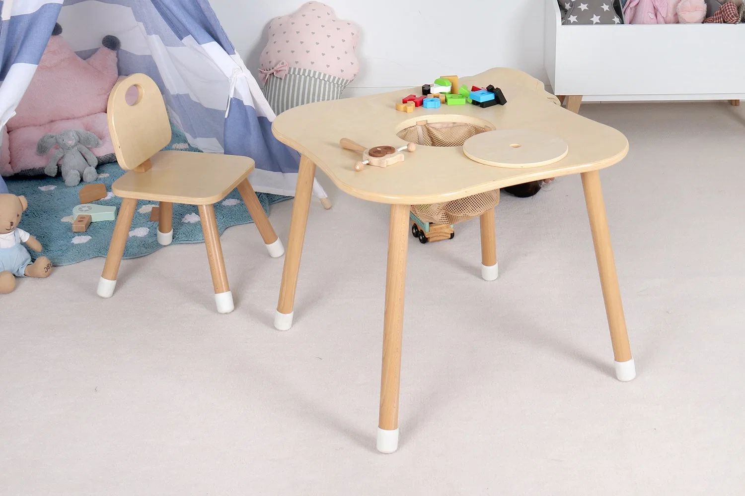 Usine Vente à chaud Meubles de jardin d'enfants en bois jouet de table de jeu Rangement chaise de jeu pour enfants bébé bébé bébé bébé Meubles de jardin