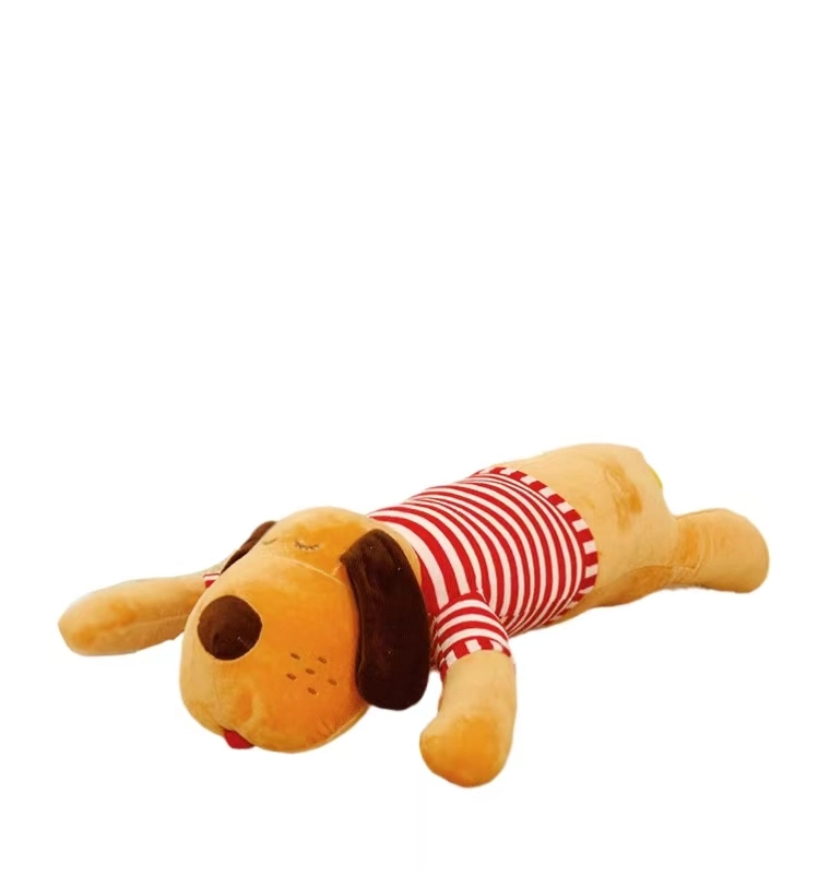 Peluche chien à rayures oreiller en peluche chien Silly poupée lavable Mascotte