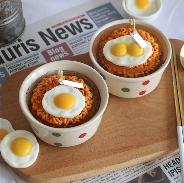 Instant noodles Poached Egg Jelly Soy Wax velas Home decoração