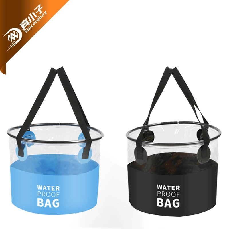 Zusammenklappbar Faltbar transparent PVC Eimer Tasche Eimer Wasserträger Lagerung Wash Camping Aufbewahrungsbehälter für Wanderreisen