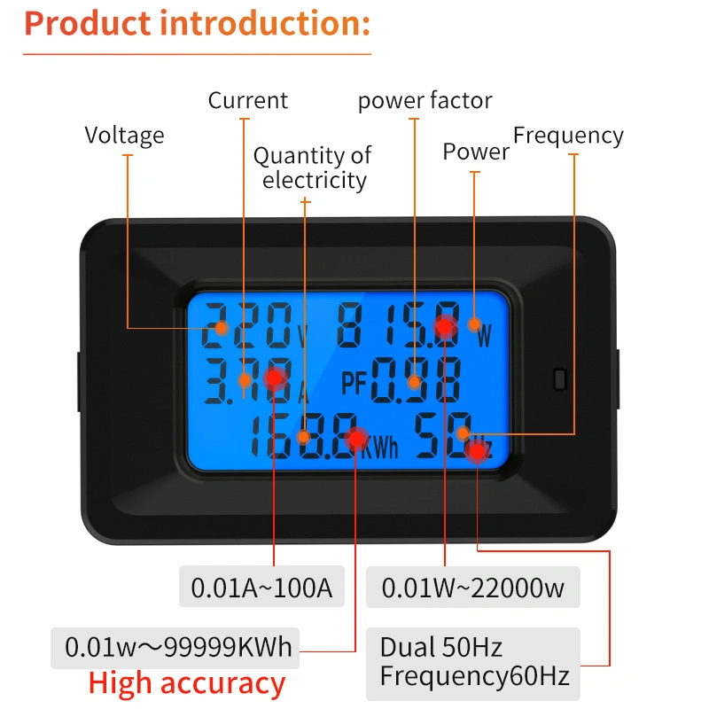 6 in 1 Digital AC 20A 100A Voltage Energy Power Meter Multi Meter