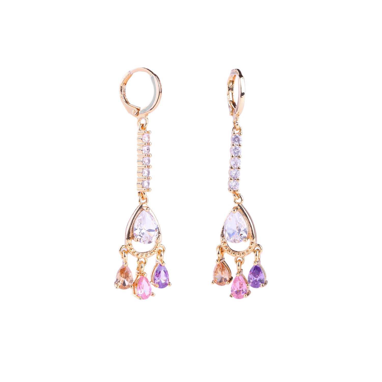 New Designs 18K Gold Plated CZ Crystal Jewellery Drop Earrings for Girls