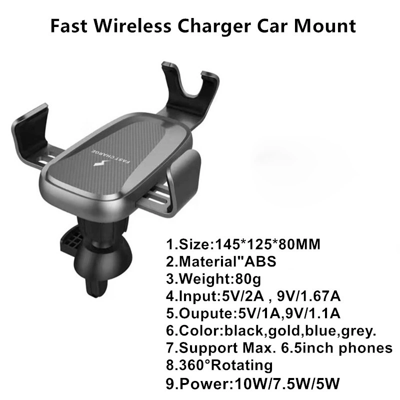 QC 3.0 Quick Auto Car Holder Mobile Fast Wireless Charger for Mobile Phone