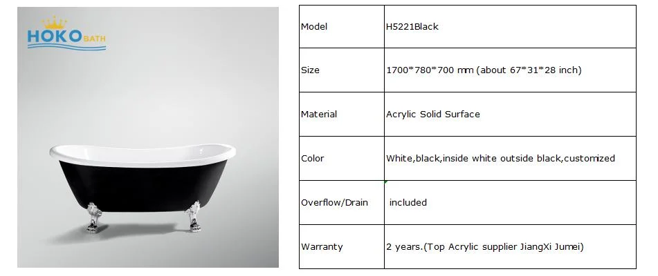 Acrylic Center Drain Non-Whirlpool Freestanding Bathtub Plastic Bathtub for Adult