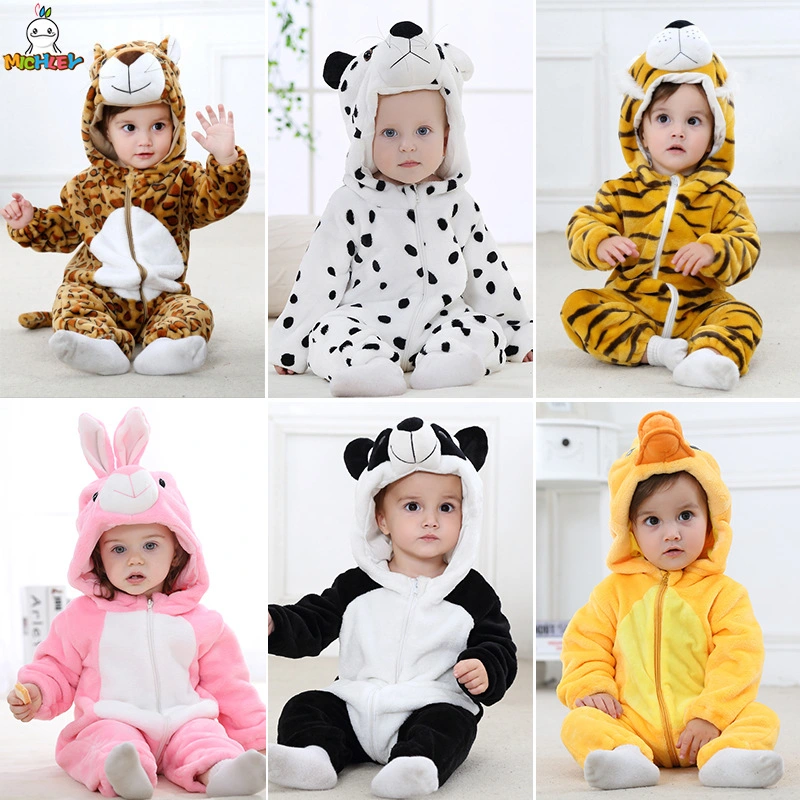Amazon Cute Overall Jumpsuits Super Soft Fleece Flannel Animal Baby Romper with Hoods Warm Winter Infant Newborn Pajamas