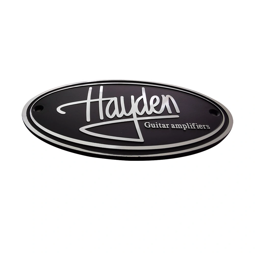 Custom Metal Name Plates Black Etched Oval Matte Coating Nameplate with Holes