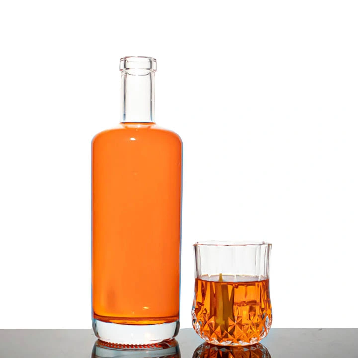 Bouteille en verre transparente ronde de 500 ml, 750 ml et 1000 ml en gros pour whisky, rhum, tequila, vodka, liqueur et vin.