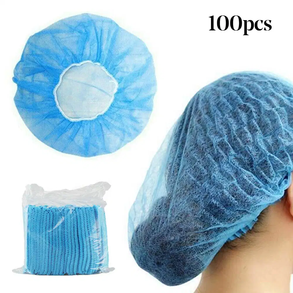 Disposable PP Nonwoven Printed Blue Green Pink Yellow White Bouffant Cap Hair Cap