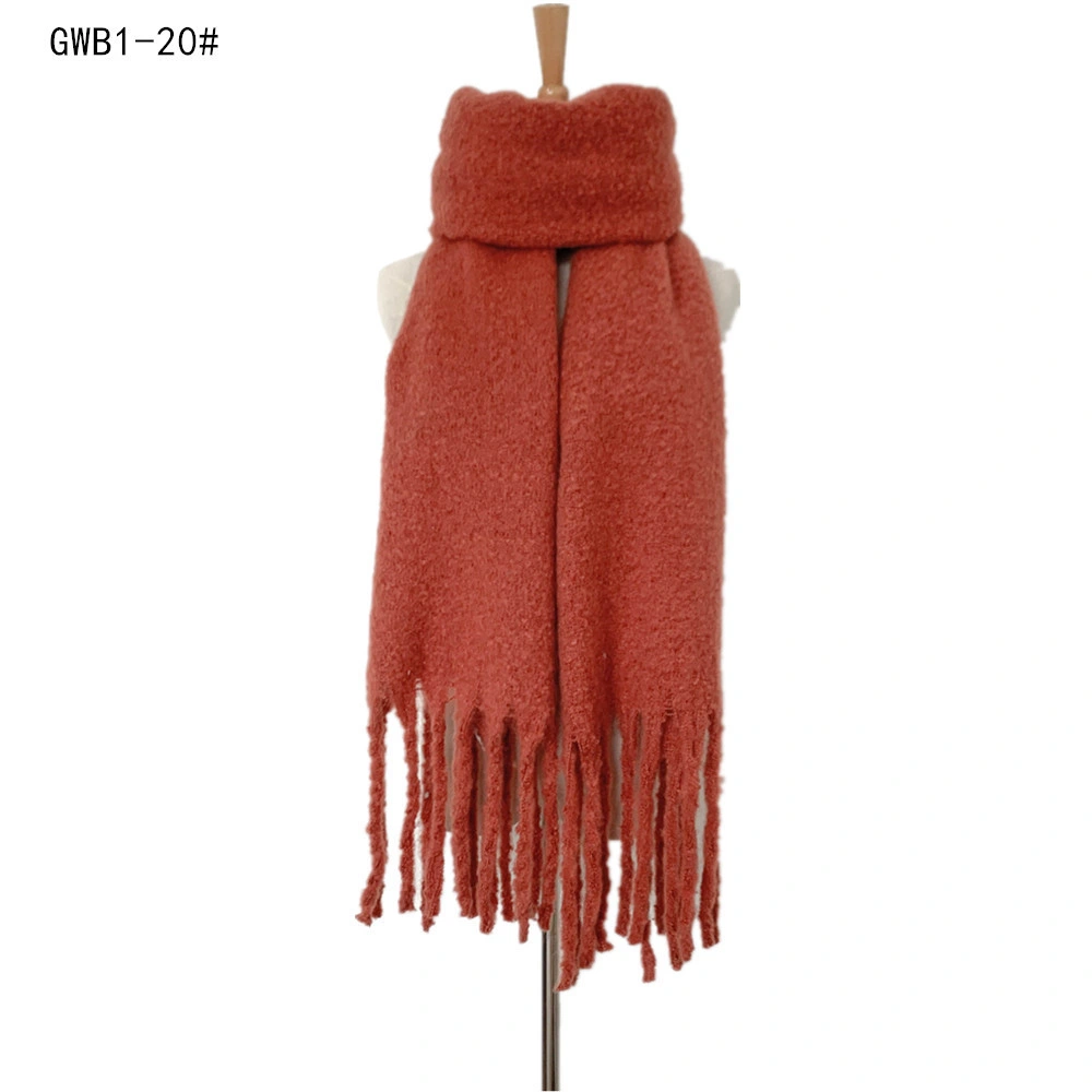 Basic Winter Knitted Warm Colorful Scarf for Women and Ladies with Tassel