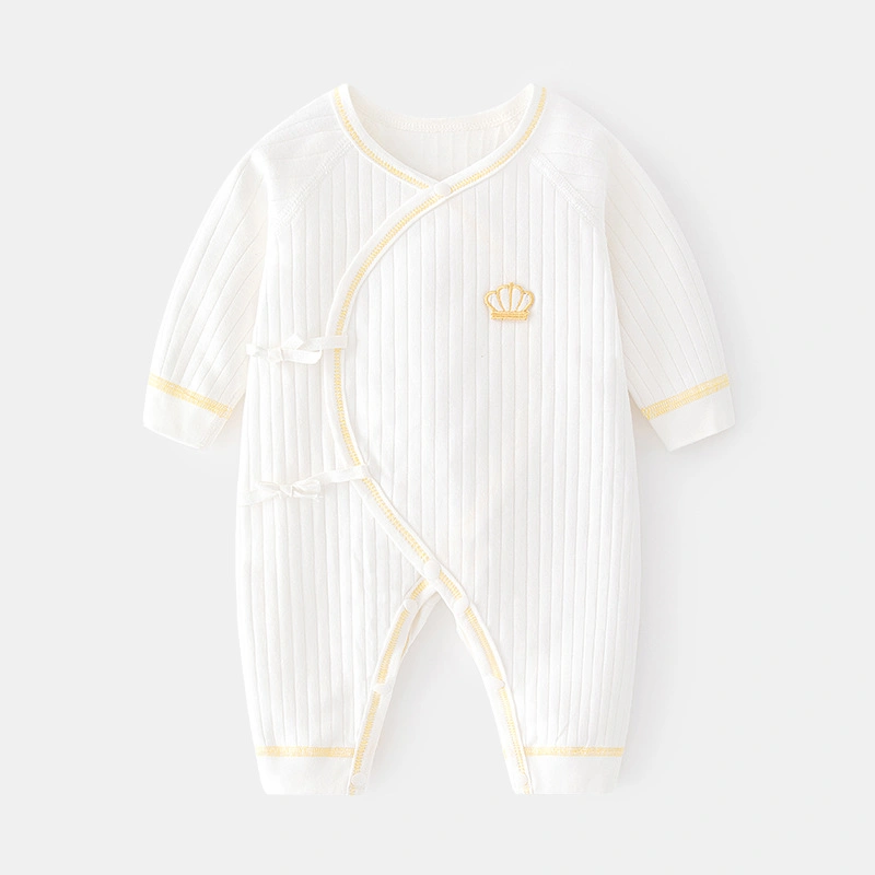Spring and Autumn Infants Pure Color Shoulder Buttons Long Sleeve Romper Baby Cotton Rompers