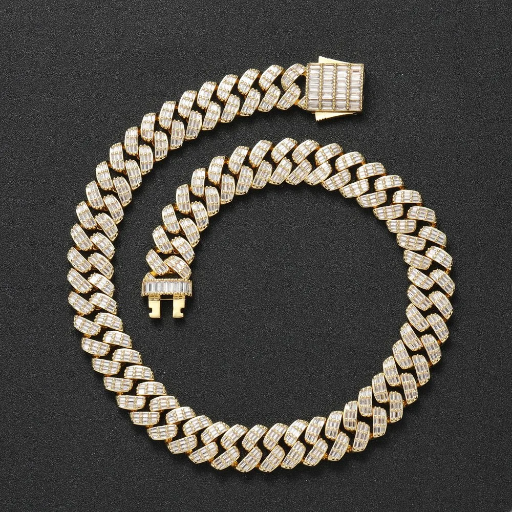 17mm de la plaza de la escalera de la cadena de la cadena de Cubana de la primavera de la hebilla de la industria pesada de los hombres Collar Pulsera de Hip Hop Accesorios