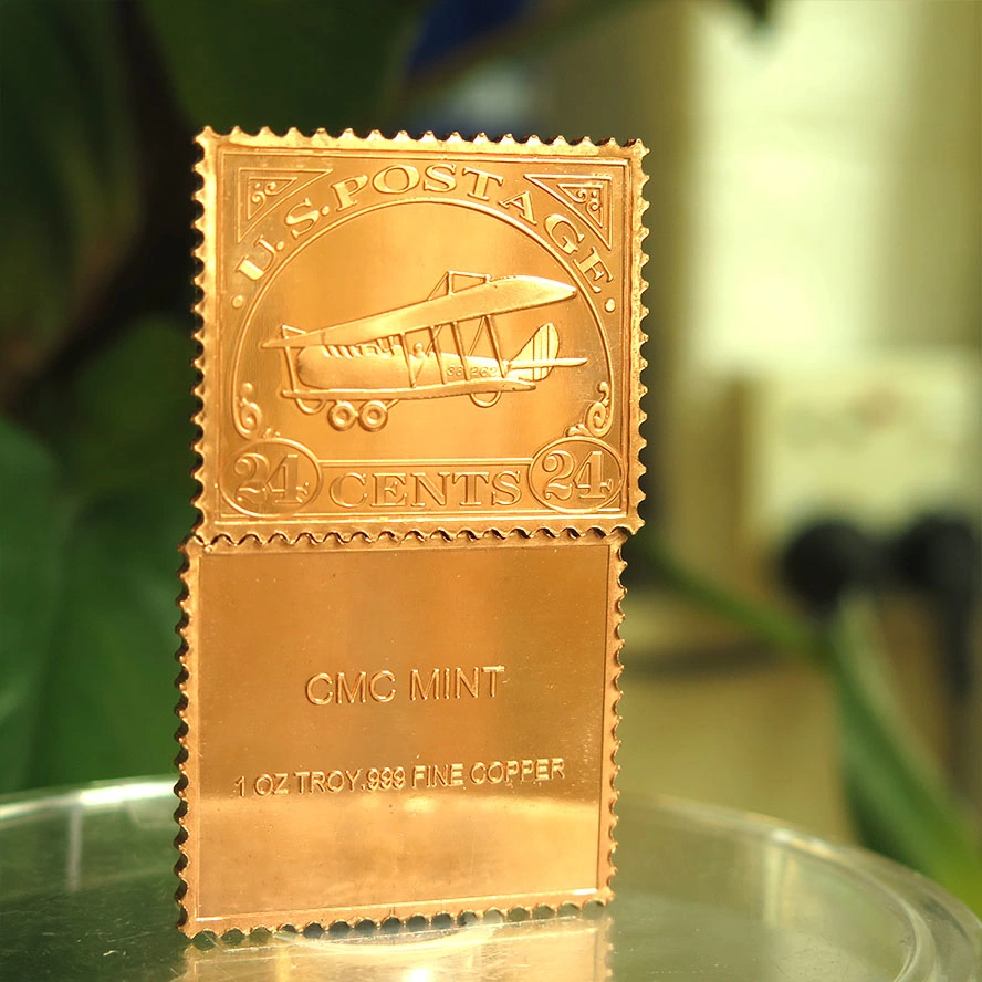 1 Oz 999 Fine Copper Cur Jenny Bi Plane Postage Stamp 24 Cents Bullion Bars