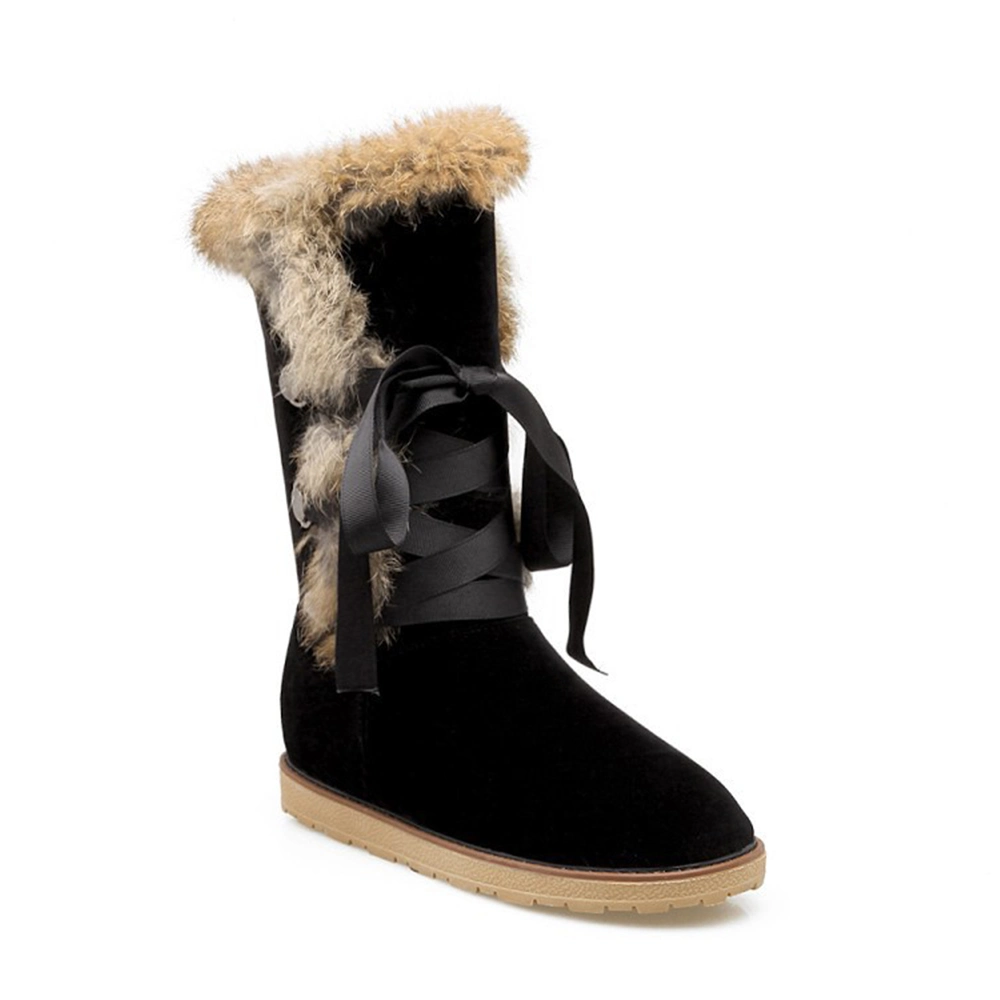 2021/OEM ODM nuevas pieles de conejo cabeza redonda Mujeres Plus Size Non-Slip Botas de cuero Nobuck de encaje hasta botas de nieve