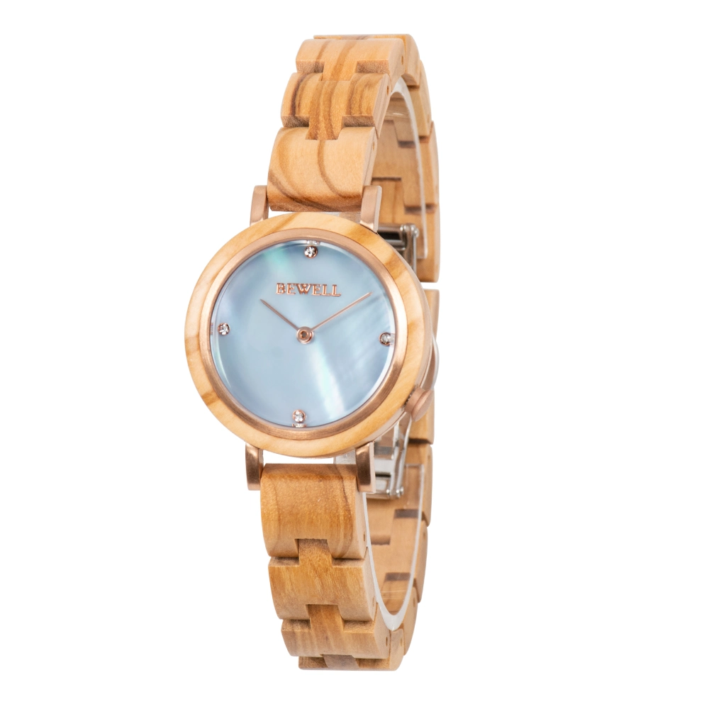 Fashion Customized Logo 3ATM Water Resistant Conch Dial Lady Wood Clock Watch