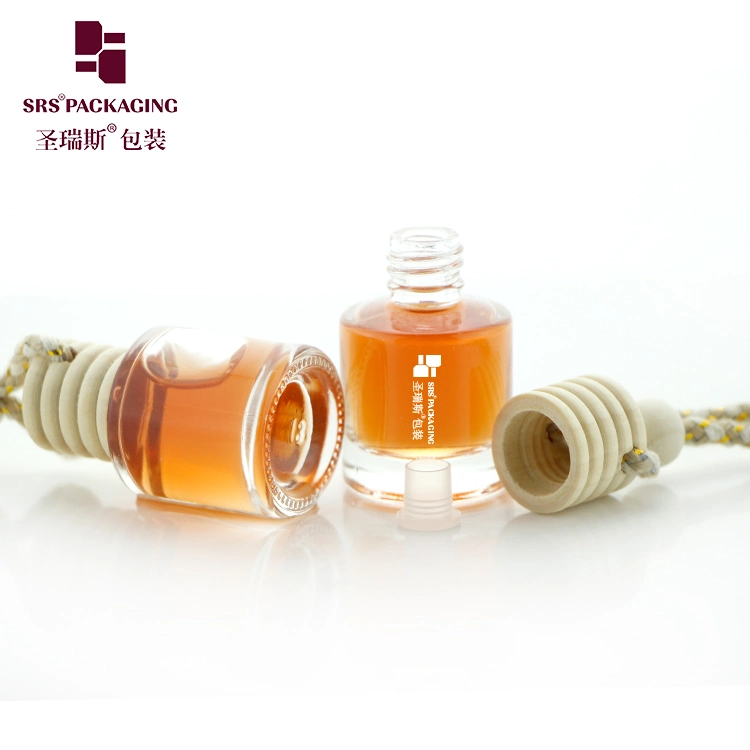 Luxury Round Shape 8ml Glass Car Bottle Perfume With Plug Wooden Cap