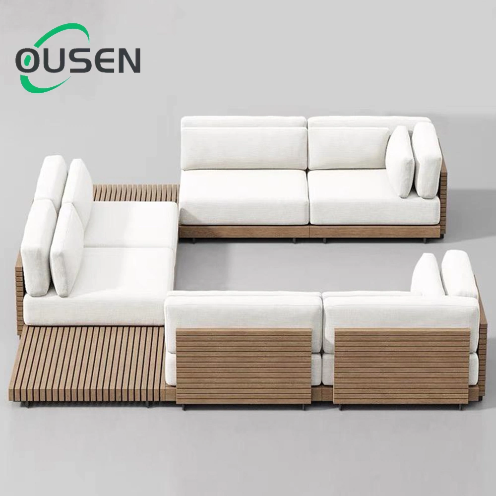 8 Pieces Outdoor Sectional Sofa Wicker Garden Furniture Sets PE Rattan Patio Soft Cushion Wood Couch Set