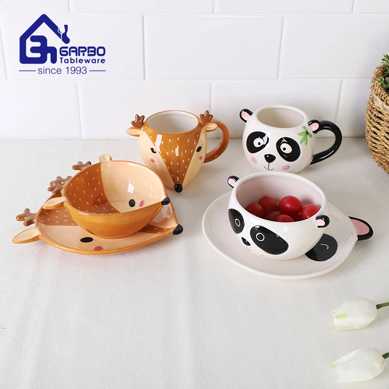 Crianças Ceramic 3PCS de mesa definir Design Animal Aduaneiro Conjunto Caneca Bonitinha porcelana xícara de chá com Pires