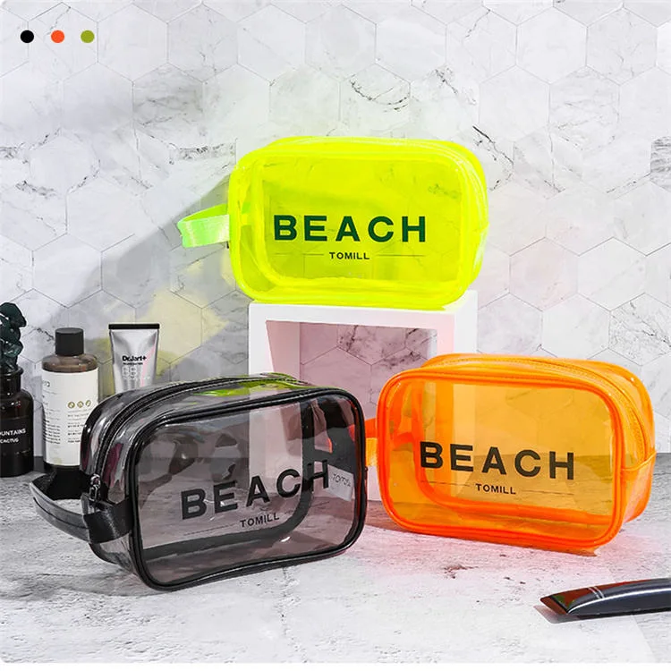 Personalized PVC Clear Waterproof Toiletry Cosmetic Bag Makeup Pouch with Hand Strap