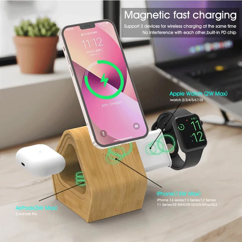 Custom Wooden Bamboo Universal 15W Magnetic Qi Wireless Charge