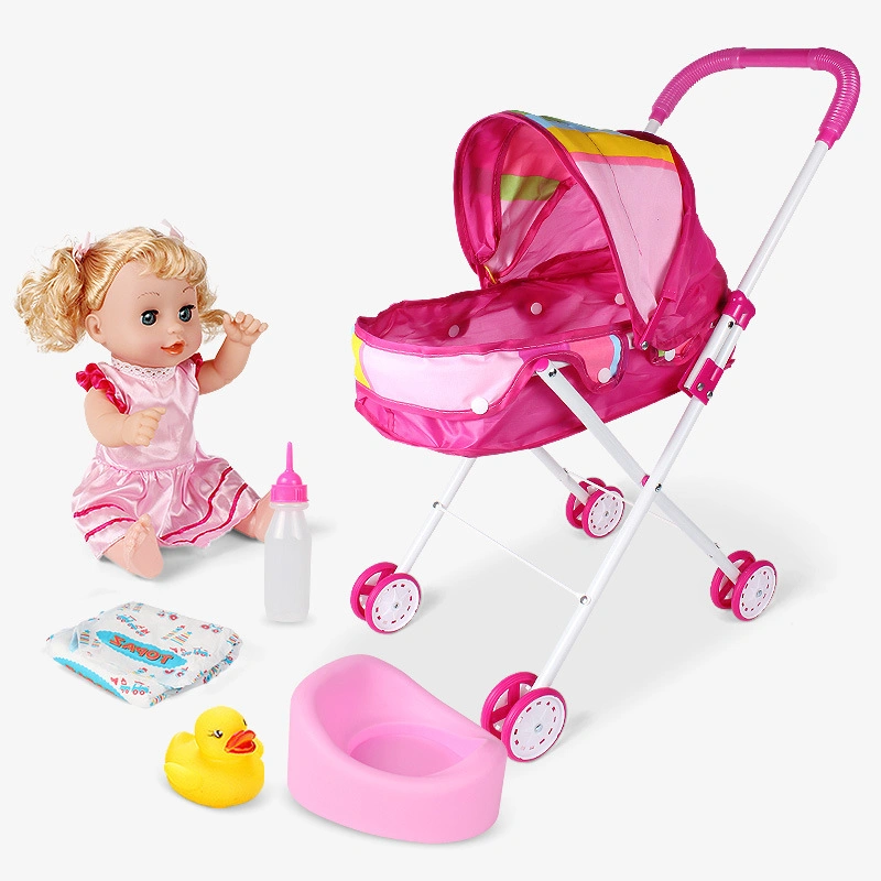 High quality/High cost performance  Kids Sun Shading Trolley Iron Lovely Cheap Baby Doll Stroller Toy