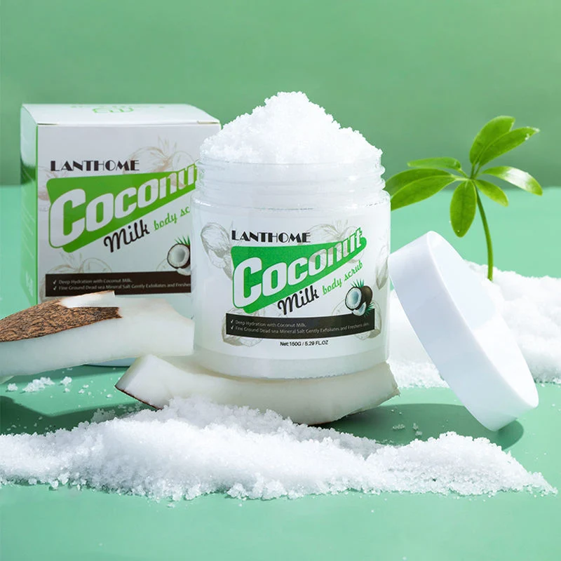 Natural blanqueamiento Iluminación cara leche cuerpo de coco exfoliante