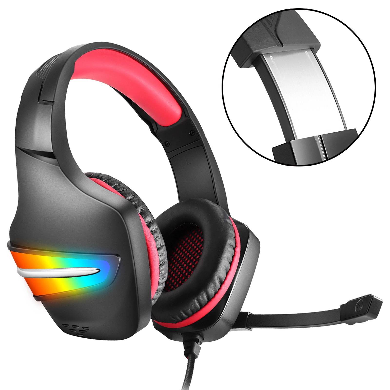 G106 Anc Gaming Headphone with Microphone Wire RGB Game Noise Cancel PC Gamer Headset Aux USB Over Ear Boys Headband