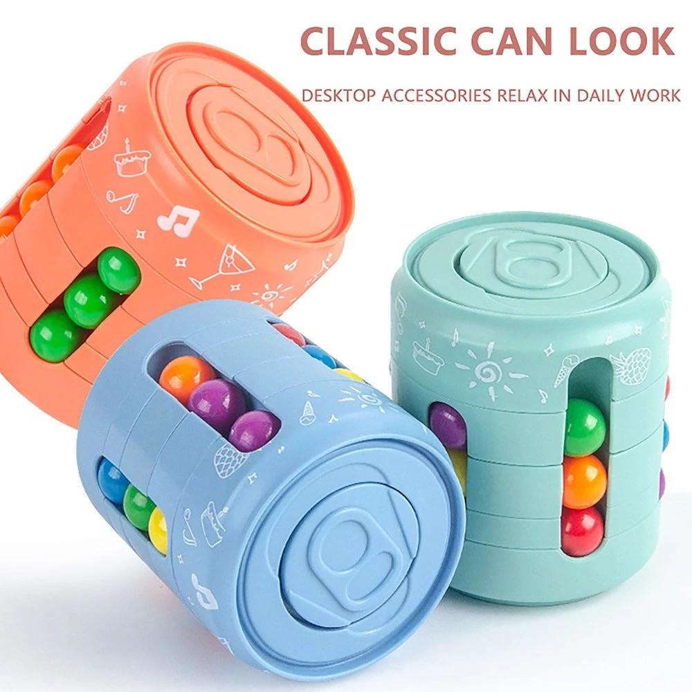 Can Cube Top Colorful Beans Finger Spinning Relieves Stress Decompression Toy for Children and Adults