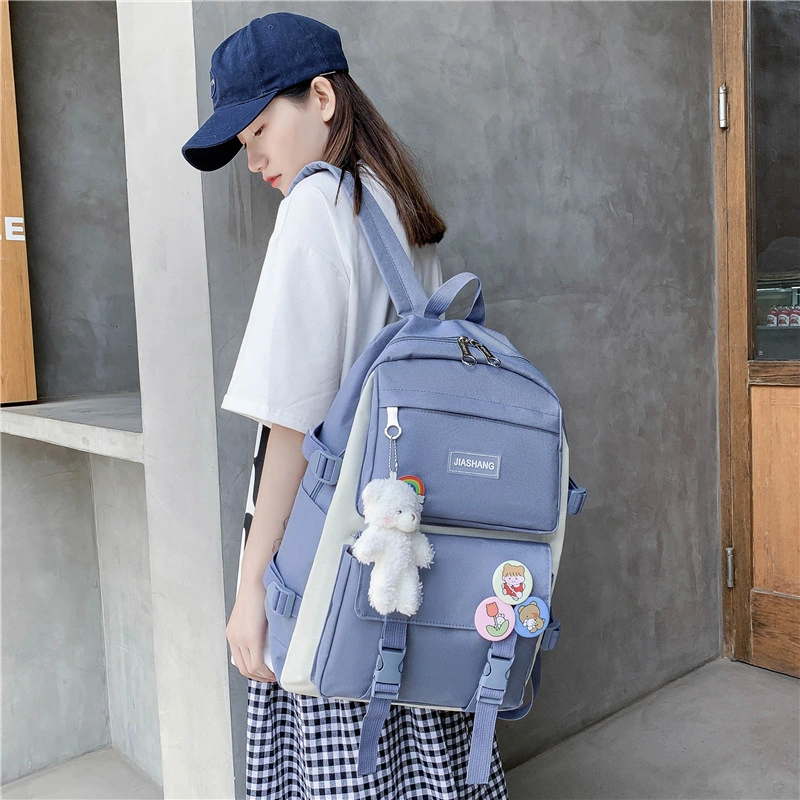 4PCS/Set Women Backpack Casual Canvas Students School Bags with Pencil (حقائب المدرسة مع القلم) حالة المراهقين
