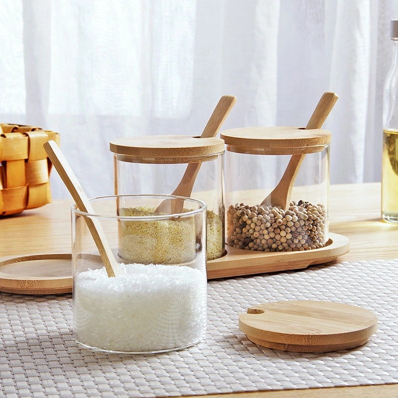 Factory Glass Spice Jars Sets with Lids Spoons and Wooden Tray Holder