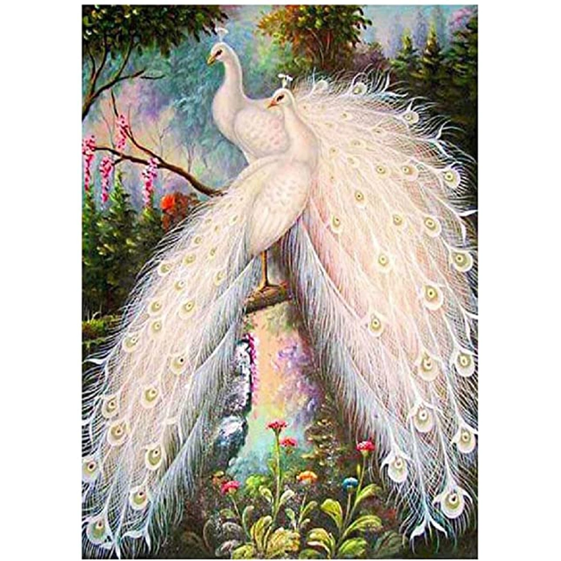 Vancy Arts White Peacock Diamond Painting Peacock Full of Round Drill Art Pictures of Rhinestones for Adult