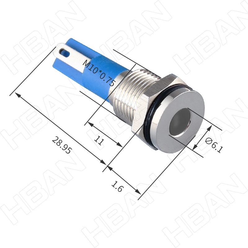 Hban Hbgq10t Series 10mm Flat Head Pin Terminal 12V White IP67 Pilot LED