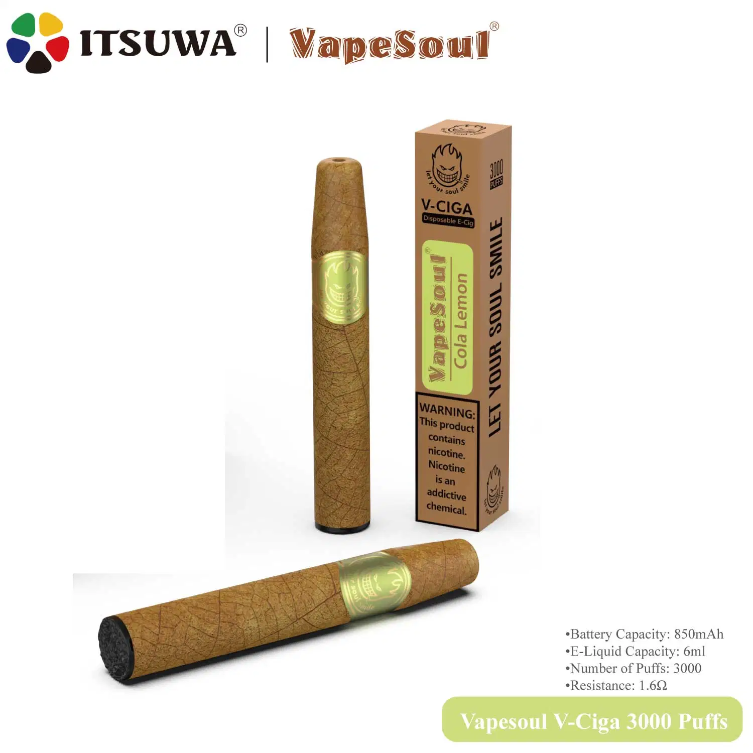 China Vapesoul grossista Acendedor 3000baforadas Vape Crystal Amostras Grátis transporte rápido de 2% 4% 850mAh recarregáveis Vape descartáveis e cigarros charutos cubanos