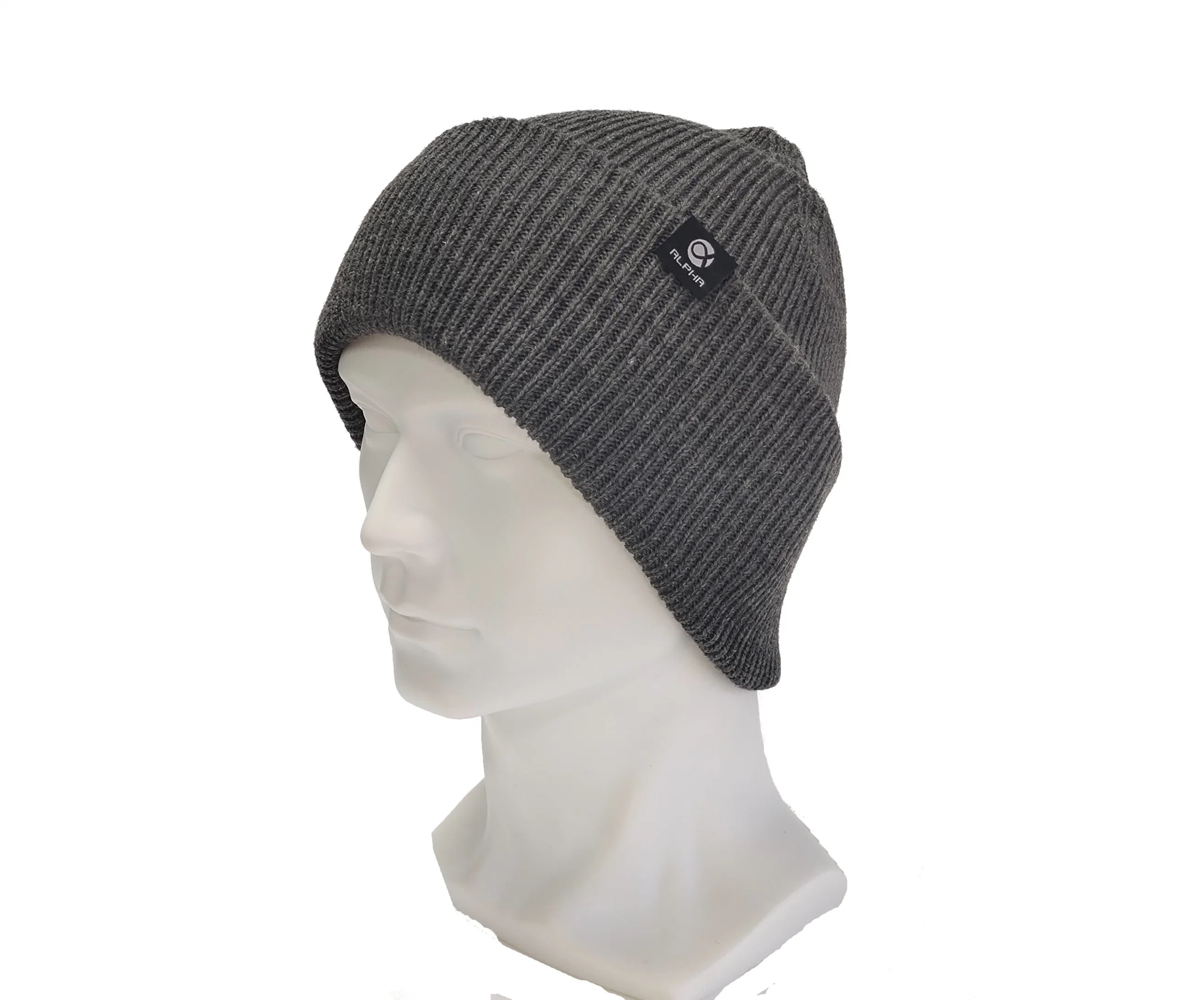 Winter Cuffed and Slouchy Beanie Knitted Hat with Woven Logo