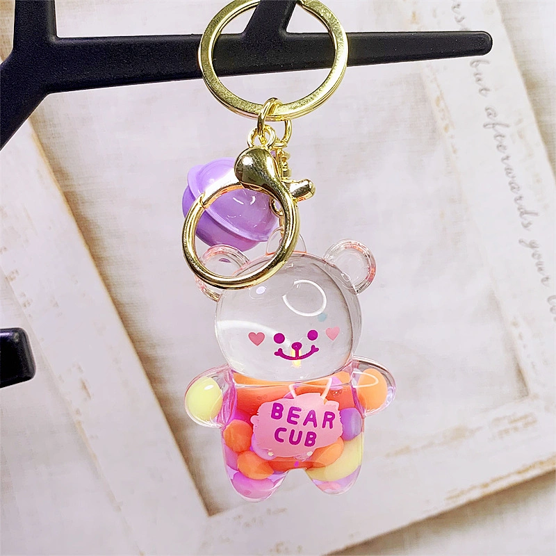 Cute Bear Jelly Beans Floating Liquid Keychain Creative Acrylic Keyring Women Bag Pendant Gift