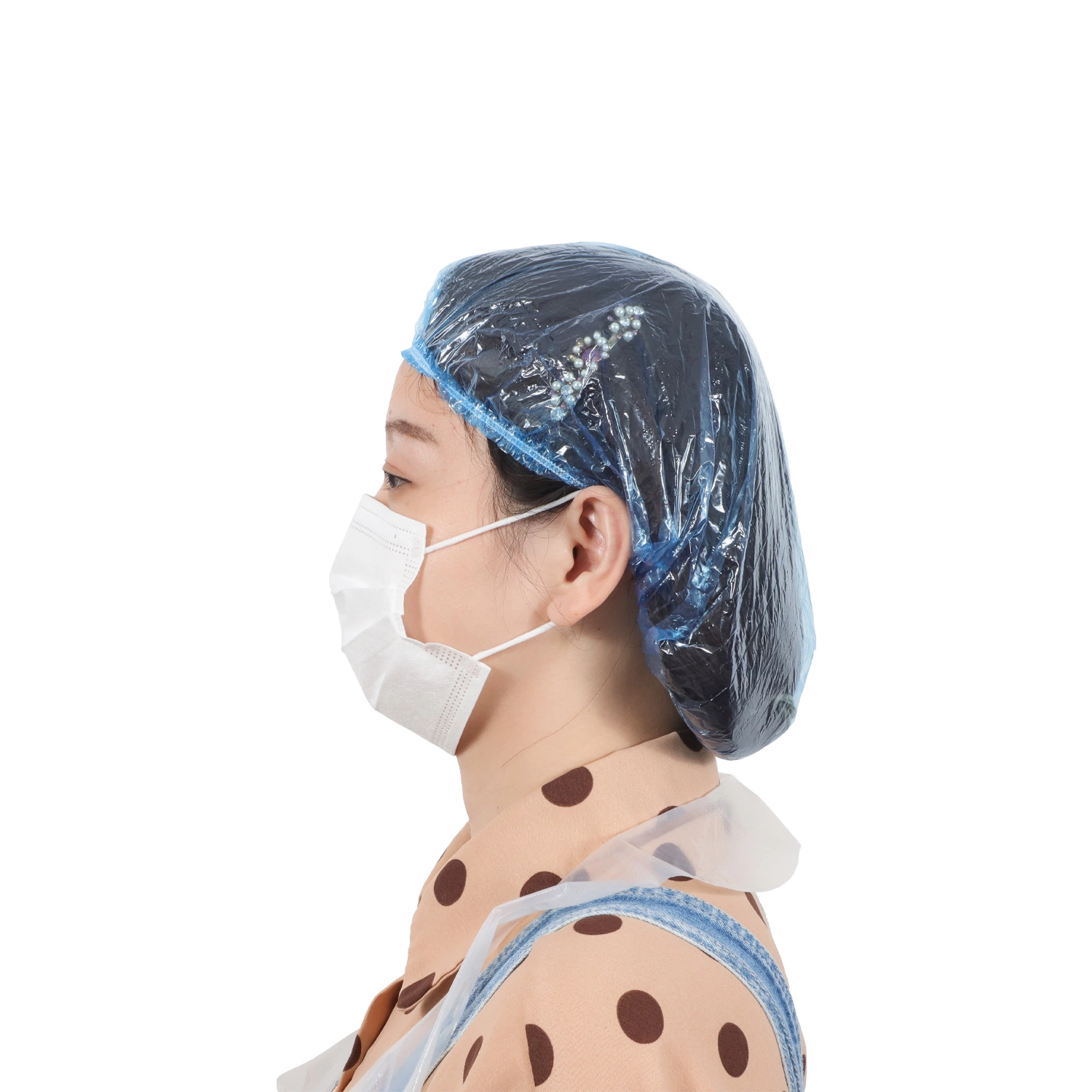 Disposable Plastic PE Strip Shower Cap for Hotel