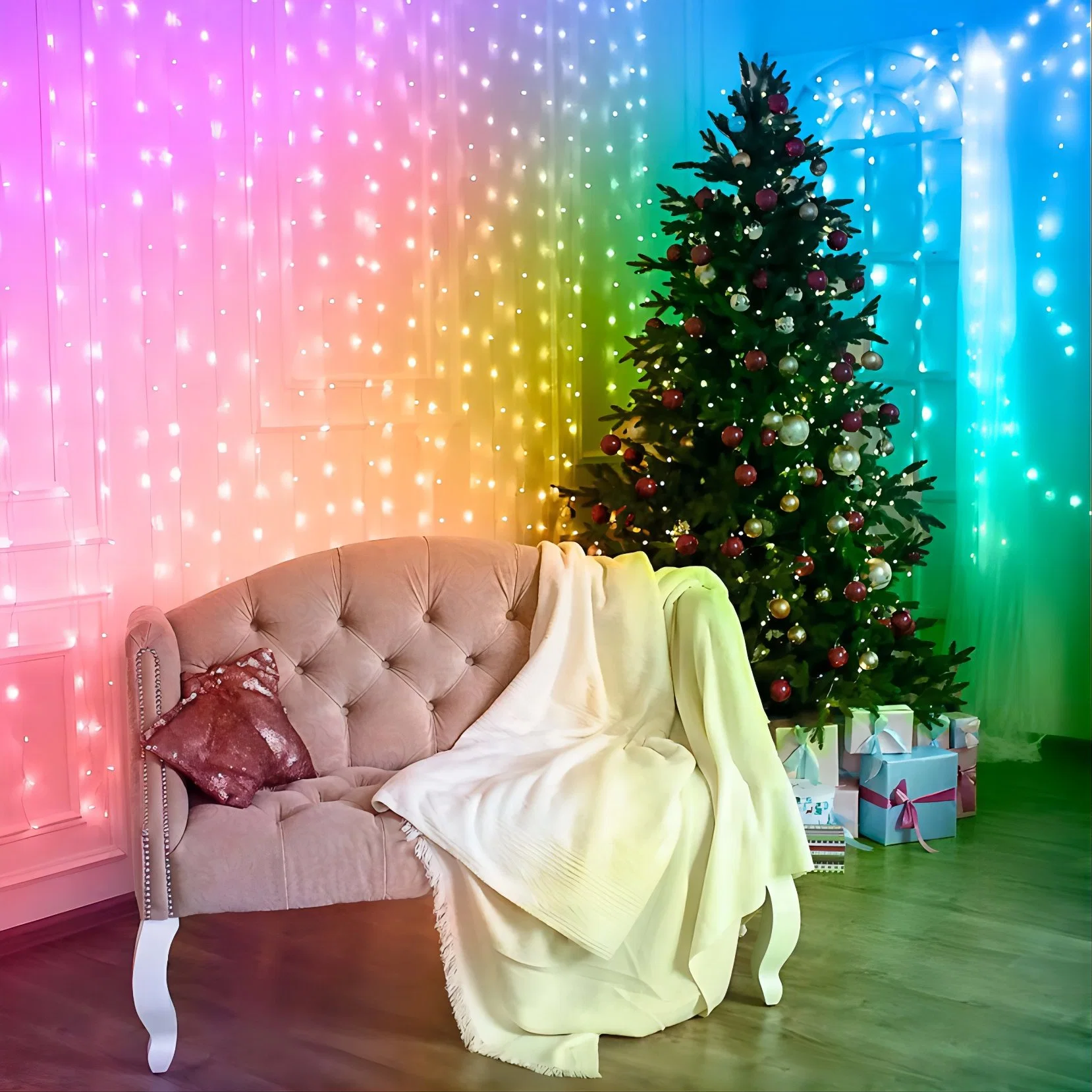 Smart Curtain LED String Lights con 400 RGB Color Changing APLICACIÓN controlada DIY sus efectos