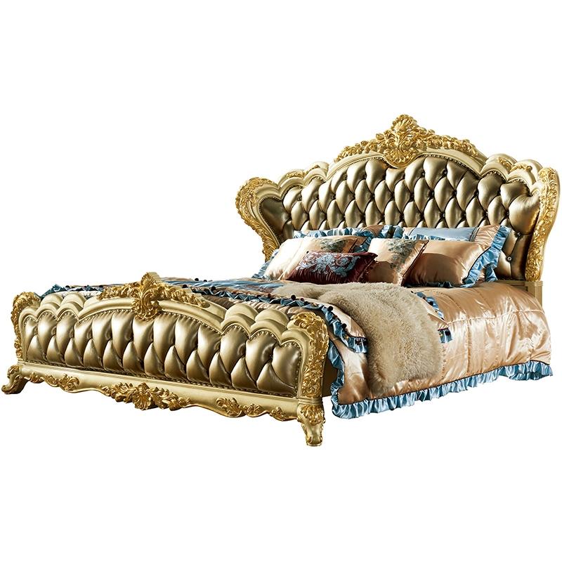 Wood Carved Bedroom King Bed Furniture Set with Wardrobe and Dresser in Optional Color