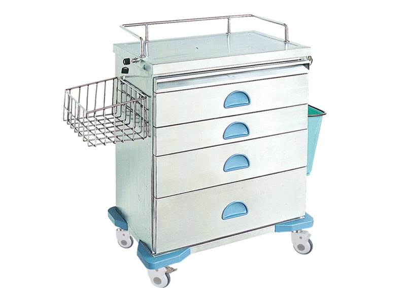 Chariot d'anesthésie médicale de luxe en acier inoxydable pour hôpital (THR-ZY104-II)