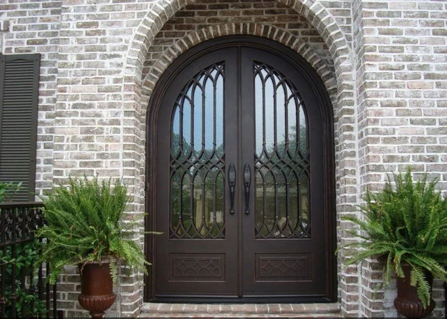 Fancy Exterior Round Top Metal Wrought Iron Door